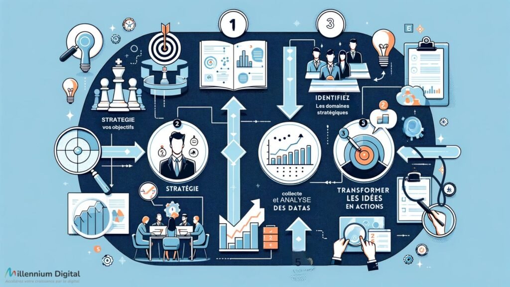 stratégie marketing data driven infographie structurée en cinq étapes clés