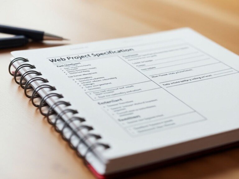 Cahier de charge pour un site web sur une table.