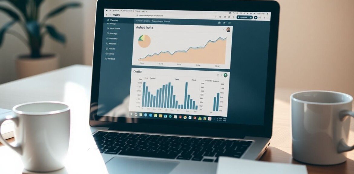 Ordinateur portable avec tableau de bord d'analytique web.