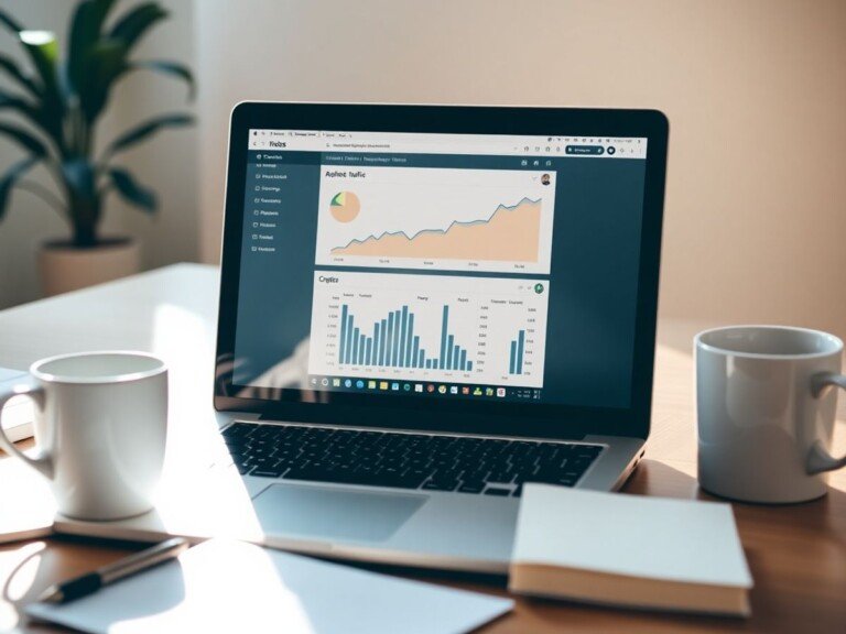 Ordinateur portable avec tableau de bord d'analytique web.