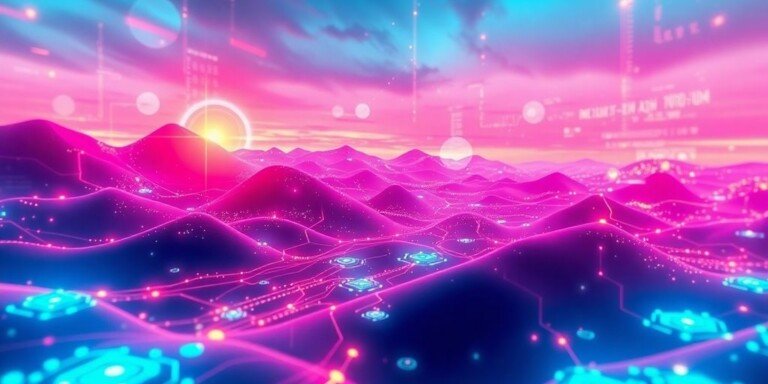 Paysage numérique futuriste évoquant l'IA Invidia Nemotron 70B.