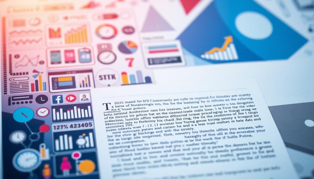 A dynamic synergy of visual and textual elements. In the foreground, a vibrant infographic seamlessly blends statistics, icons, and charts, conveying complex information in a visually captivating manner. The middle ground features a refined, elegantly typeset body of text, its layout and typography thoughtfully integrated with the infographic. The background subtly echoes the color palette and geometric patterns of the infographic, creating a cohesive, harmonious composition. Soft, diffused lighting casts a warm, inviting glow, while a shallow depth of field emphasizes the focus on the interplay between the visual and textual content. An image that powerfully illustrates the synergistic potential of combining infographics and written material.