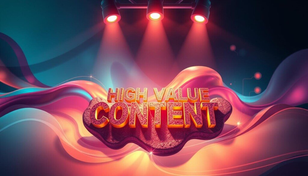A high-value, visually striking digital illustration showcasing a dynamic, richly-detailed composition. In the foreground, a captivating focal point - a glowing, three-dimensional graphic element representing "high-value content", rendered with intricate textures and luminous tones. Surrounding it, a fluid, abstract background featuring a harmonious interplay of vibrant color gradients and subtle geometric patterns, conveying a sense of energy and innovation. Overhead, dramatic cinematic lighting casts dramatic shadows, heightening the sense of depth and dimension. The overall mood is one of creativity, expertise, and forward-thinking, perfectly capturing the essence of "high-value content" in a visually compelling way.