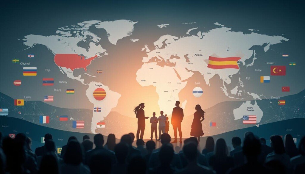 A multilingual content strategy unfolds before a global audience. In the foreground, a digital landscape showcases diverse languages and cultural touchpoints, seamlessly integrated. The middle ground features a team of content creators, each representing a unique perspective, collaborating to craft personalized narratives. In the background, a stylized world map symbolizes the international reach, with subtle lighting accentuating the interconnectedness of the digital landscape. The overall mood conveys a sense of unity, innovation, and a deep understanding of the diverse needs of an international customer base.