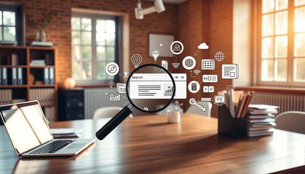 A neatly organized office workspace with a wooden desk, a sleek laptop, and a well-structured filing system. Warm natural lighting filters through large windows, casting a gentle glow. In the middle ground, a magnifying glass hovers over a web browser, symbolizing the careful examination of search engine indexation. The background features a stylized illustration of search engine optimization concepts, such as web crawlers, sitemaps, and metadata. The overall scene conveys a sense of efficiency, attention to detail, and a proactive approach to maintaining a healthy online presence.