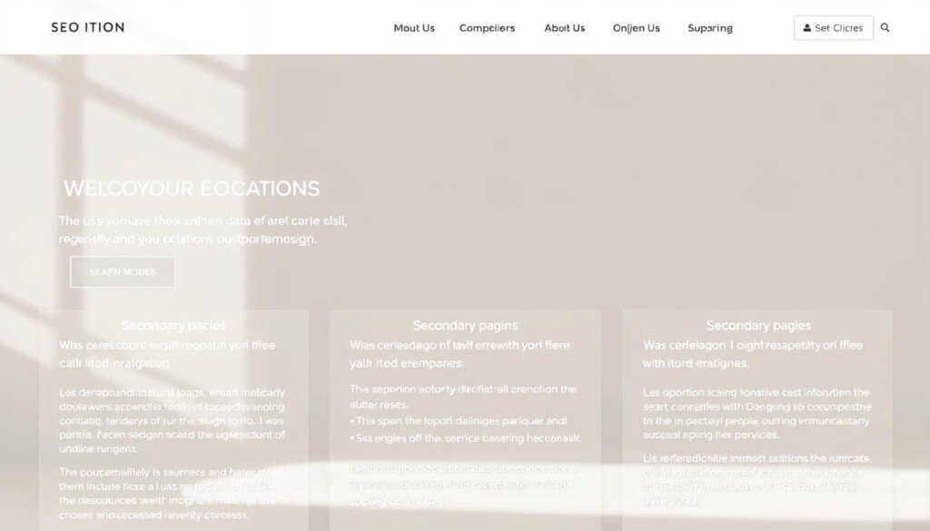 A serene, well-structured website with intuitive navigation, featuring a series of secondary pages that delve deeper into the core content. Elegant, minimalist design with ample white space, clean typography, and subtle color accents. Each page has a clear focus, presenting supplementary information and supporting resources in a visually appealing, easy-to-digest manner. Soft, diffused lighting casts a warm, inviting glow, guiding the viewer's eye through the cohesive layout. The overall atmosphere is one of organization, clarity, and a dedication to the user experience, reflecting the core principles of effective SEO-centric website design.