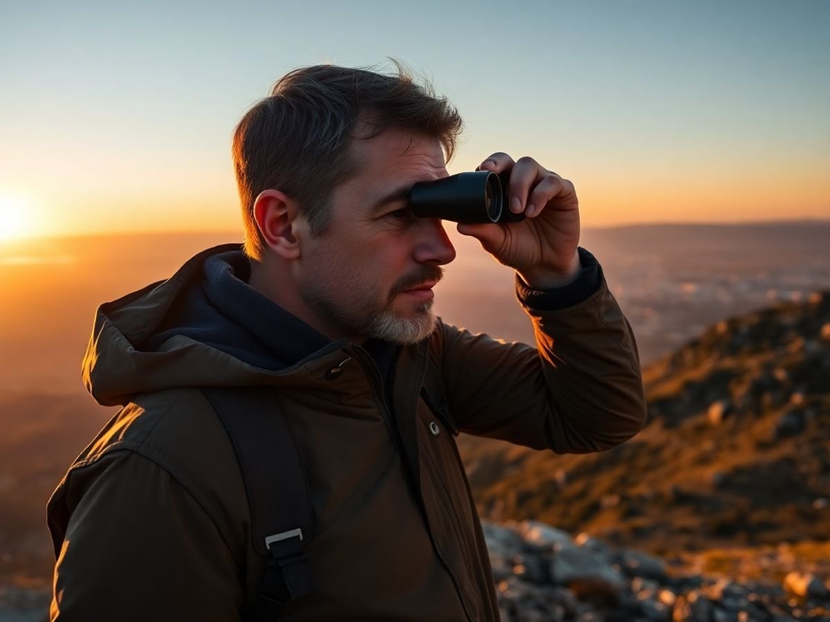 Suivi positionnement Google: Homme analysant des positions avec des jumelles