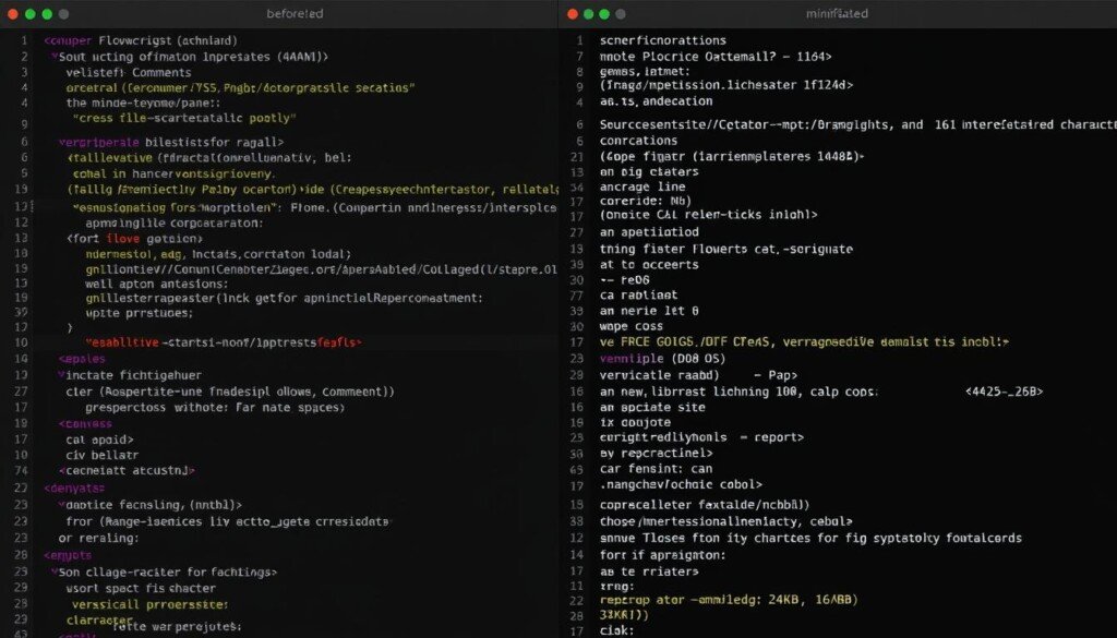 Exemple de code CSS avant et après minification pour accélérer le temps de chargement Exemple de code CSS avant et après minification pour accélérer le temps de chargement