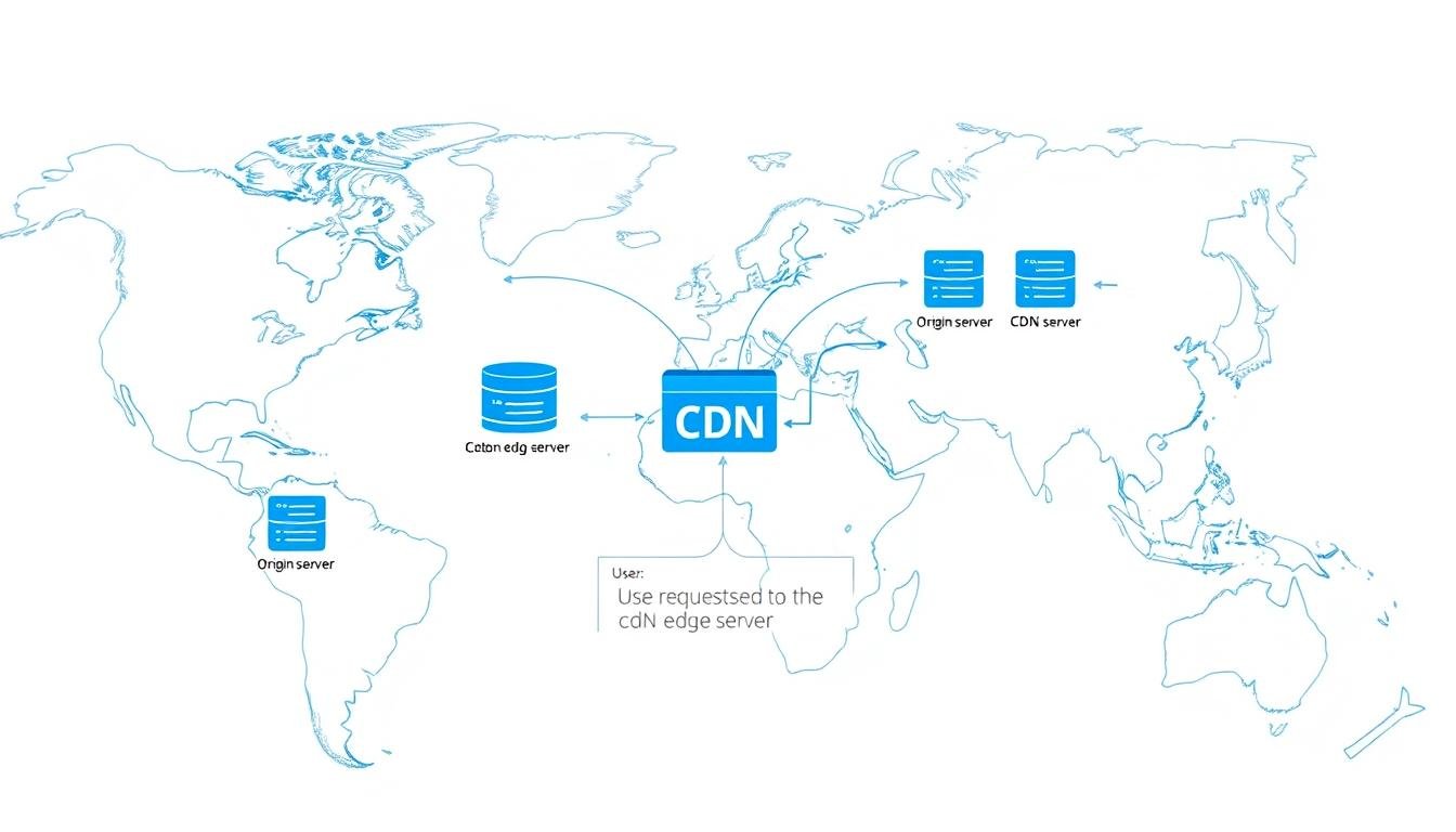 Accélération du temps de chargement : Guide complet pour optimiser votre site web 7 Schéma montrant le fonctionnement d'un CDN pour l'accélération du temps de chargement