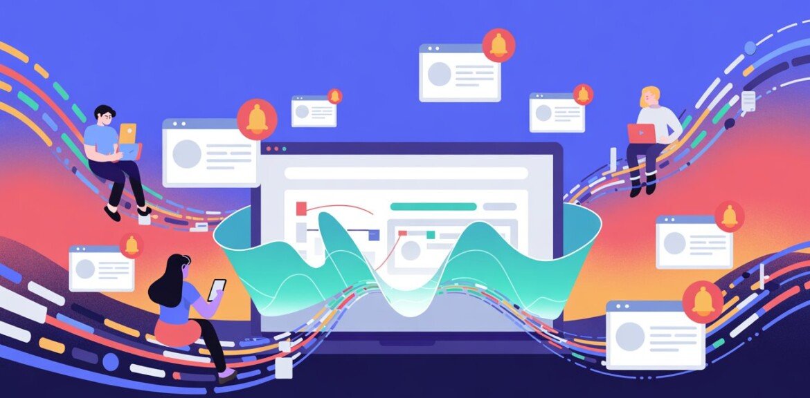 Web Push : Le Guide Complet pour Booster vos Conversions en 2026 1 Campagne web push : le canal marketing qui capte l'attention Texte alternatif : Illustration conceptuelle d'une campagne web push montrant des notifications qui atteignent des utilisateurs sur différents écrans