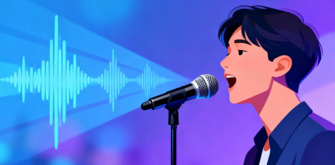 Personne parlant dans un microphone, ondes sonores