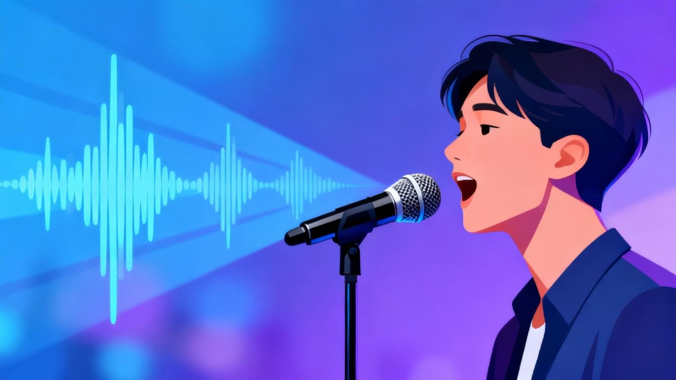 Personne parlant dans un microphone, ondes sonores