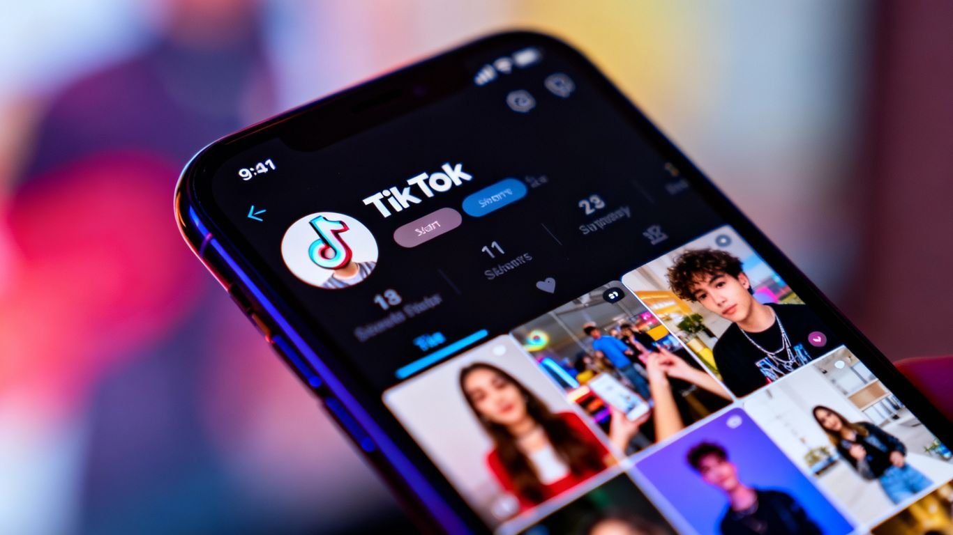Interface TikTok avec hashtags et descriptions