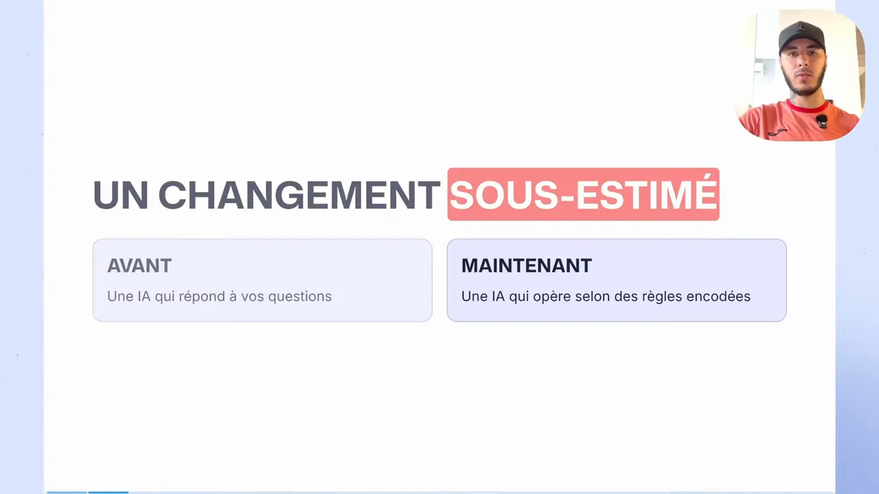 Claude Skills : guide stratégique pour industrialiser l'IA dans l'entreprise 2 Diapositive montrant « Un changement sous-estimé » avec encadrés Avant et Maintenant