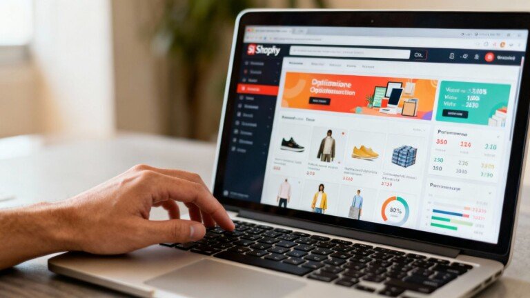 Interface Shopify avec des métriques de performance.