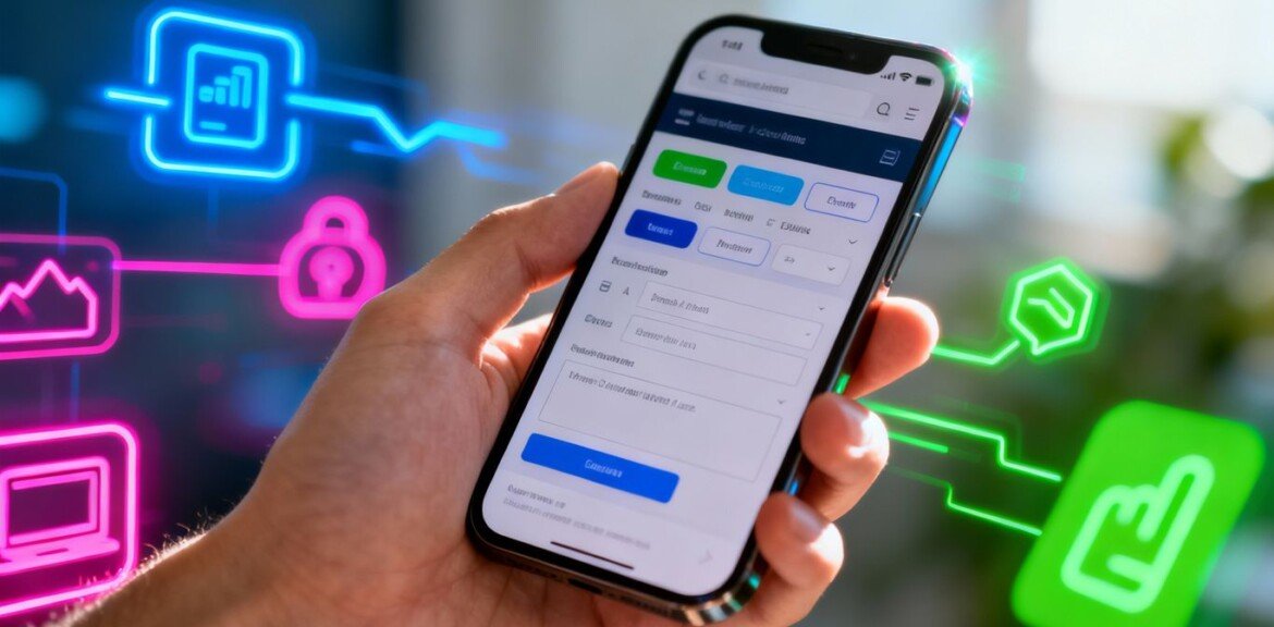 Main page d'un site web sur un écran de smartphone