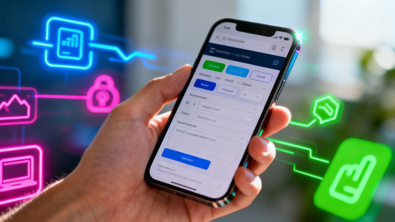 Main page d'un site web sur un écran de smartphone