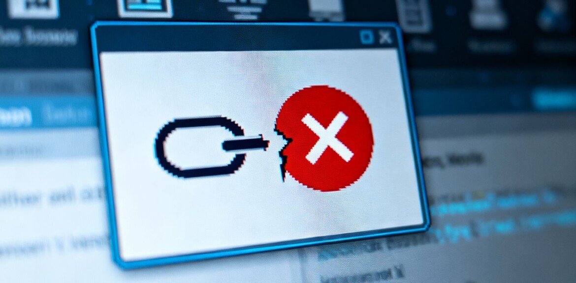 Icône de lien brisé sur un écran d'ordinateur.