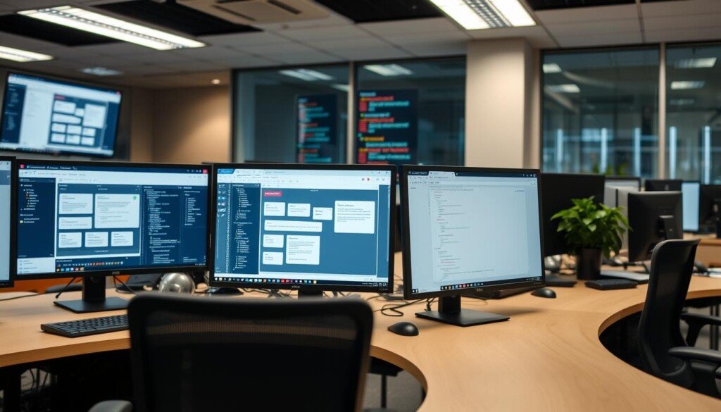 Équipe d'une agence chatbot travaillant sur un projet d'implémentation