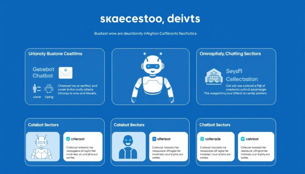 Interface d'un chatbot d'agence montrant différents cas d'usage sectoriels