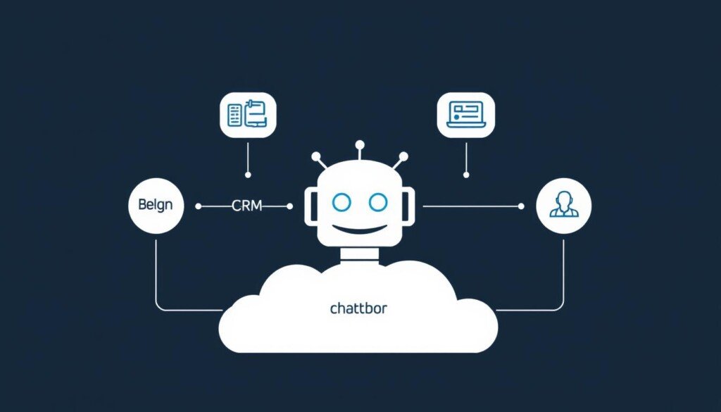Schéma d'intégration d'un chatbot d'agence avec différents systèmes d'information