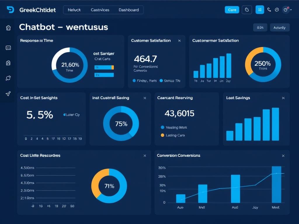 Tableau de bord de performance d'un chatbot d'agence montrant des métriques business