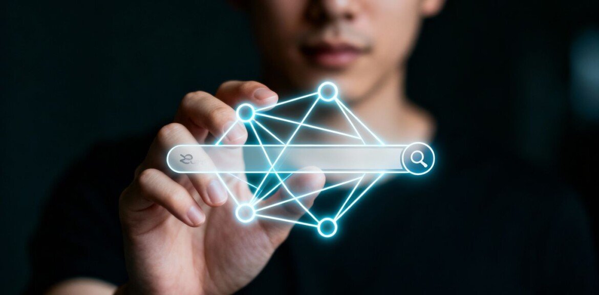 Personne interagissant avec un algorithme de moteur de recherche.