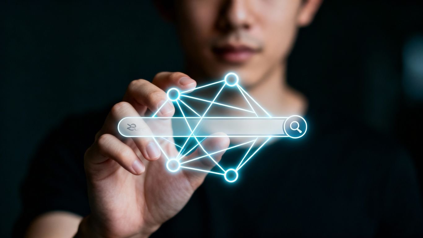 Personne interagissant avec un algorithme de moteur de recherche.