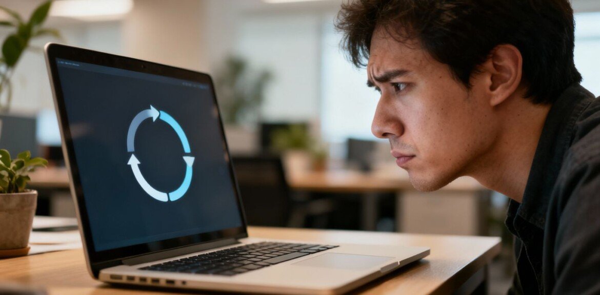 Personne attendant devant un écran d'ordinateur en maintenance.