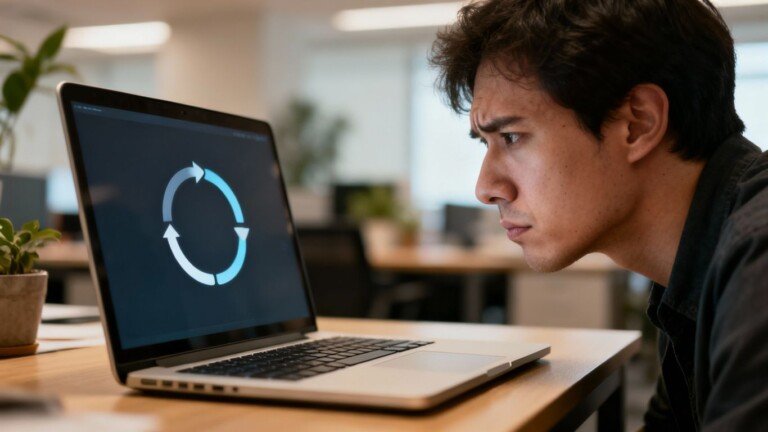 Personne attendant devant un écran d'ordinateur en maintenance.