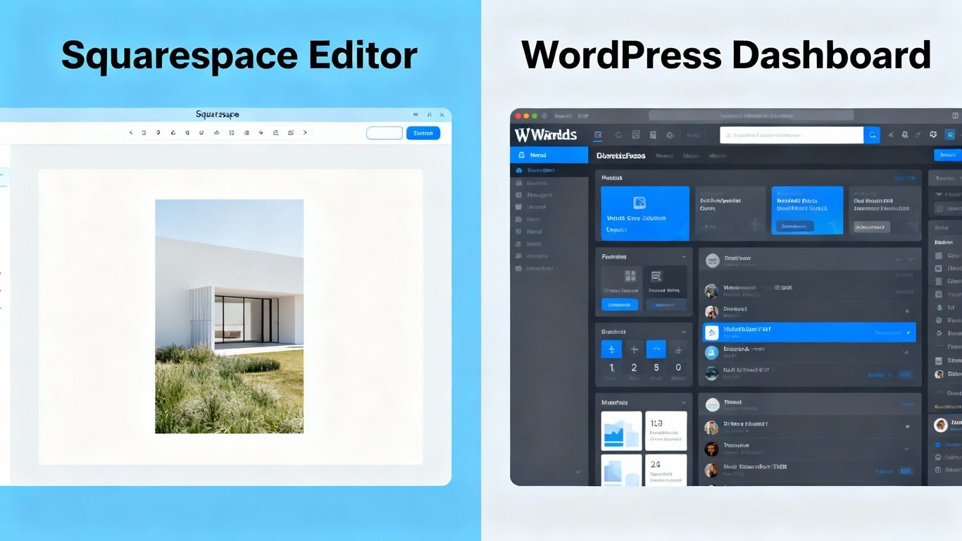 Comparaison visuelle de Squarespace et WordPress