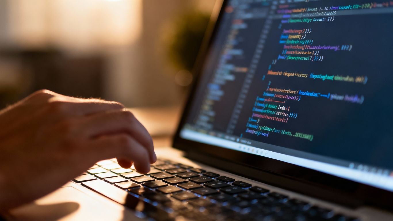 Code sur un écran d'ordinateur avec une main sur le clavier.