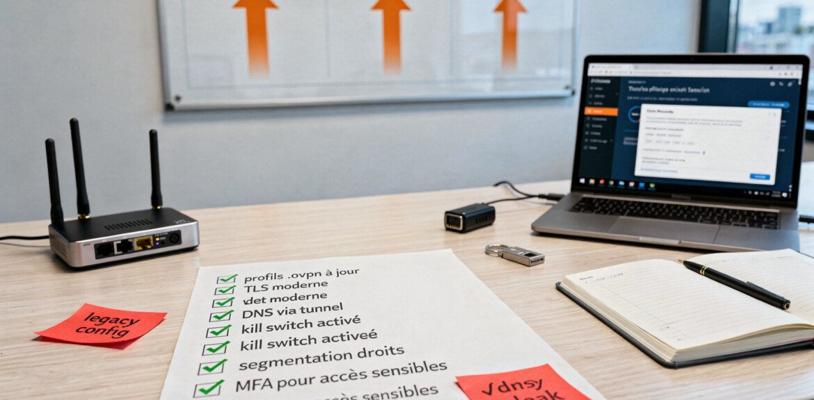 Open vpn : définition, fonctionnement et sécurité 2026 pour décider sans augmenter vos risques 1 Checklist open vpn : mise à jour, profils .ovpn, TLS moderne, DNS via tunnel, kill switch, segmentation, MFA.