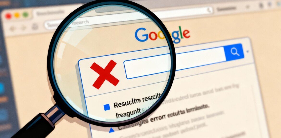 Page Google non indexée : icône d'erreur et loupe.