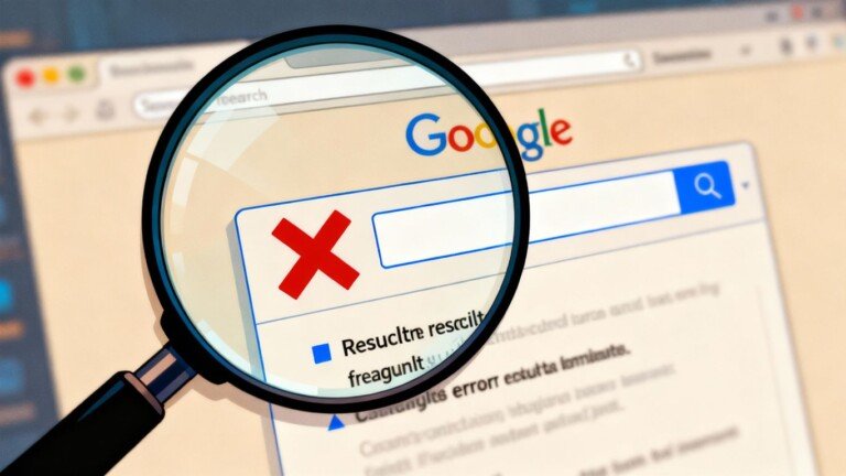 Page Google non indexée : icône d'erreur et loupe.