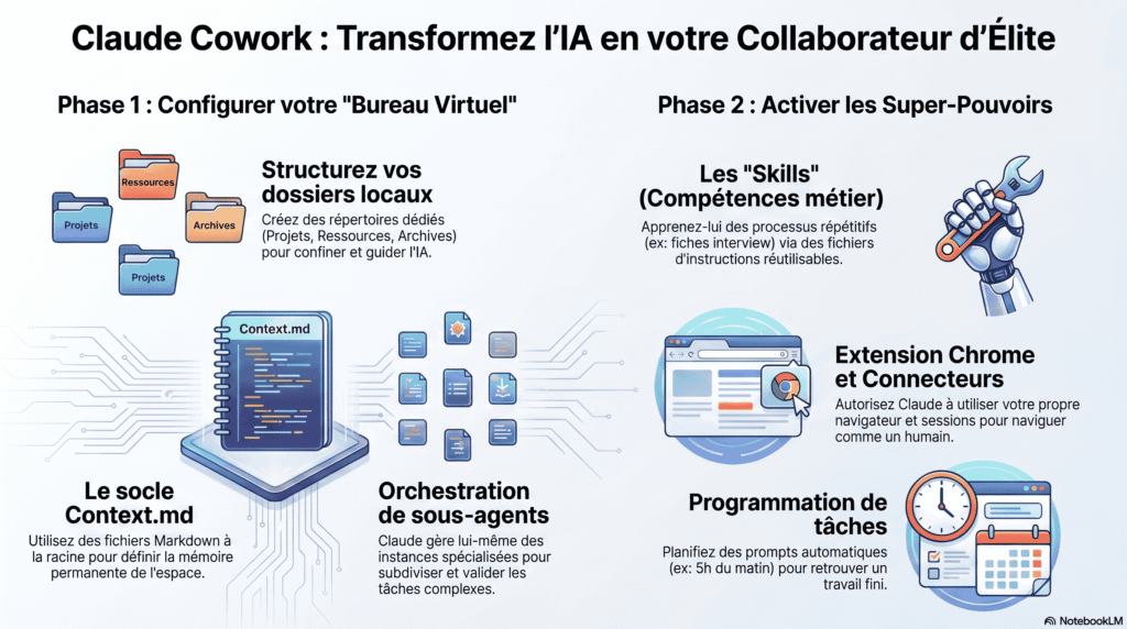 Infographie sur Claude cowork guide du collaborateur virtuel IA (1)