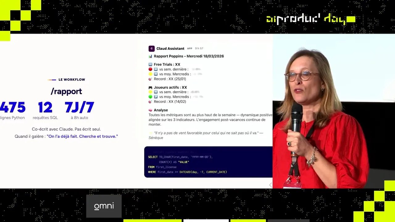 Capture d’écran du workflow /rapport dans Claude avec indicateurs et analyse
