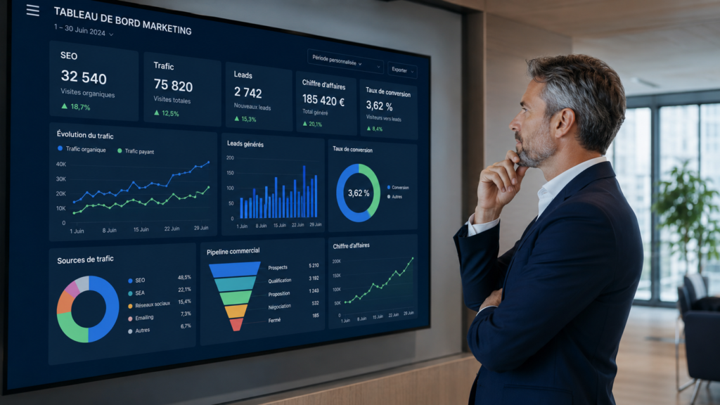 en web marketing Le site web reste le point de passage. Les réseaux sociaux peuvent attirer l’attention, les publicités peuvent accélérer la découverte, les emails peuvent relancer. Mais le site porte la preuve, les pages services, les cas clients, les formulaires, les contenus SEO et les signaux de confiance.