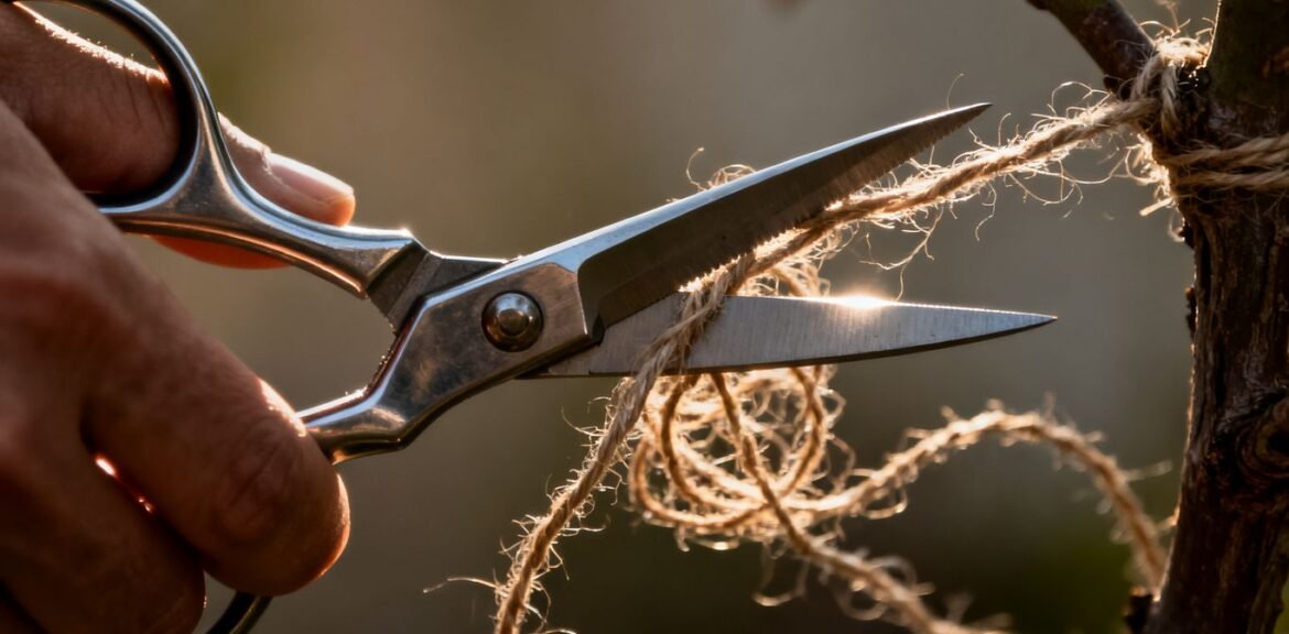 Ciseaux coupant une ficelle emmêlée