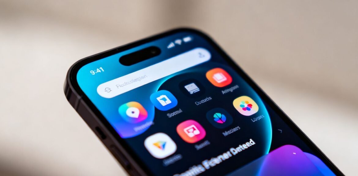 Écran de smartphone affichant une application web moderne.