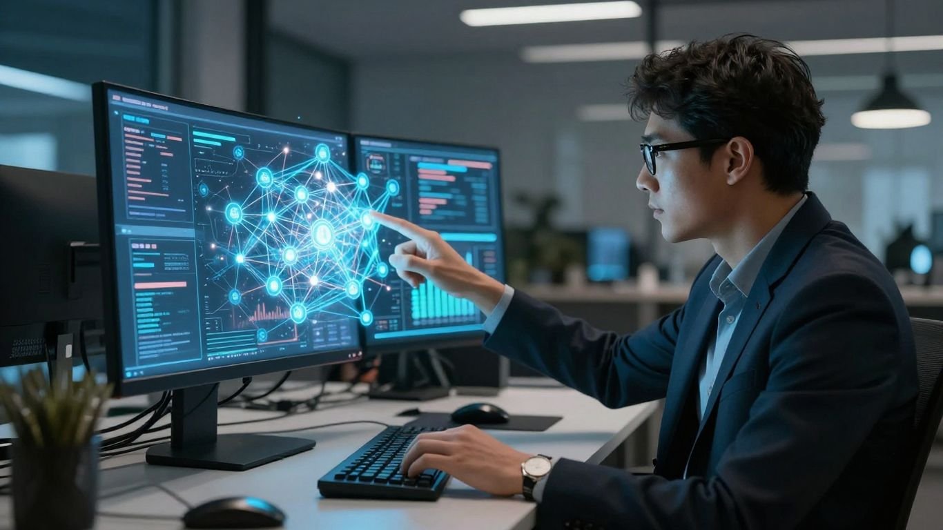 Expert SEO travaillant sur un réseau de liens